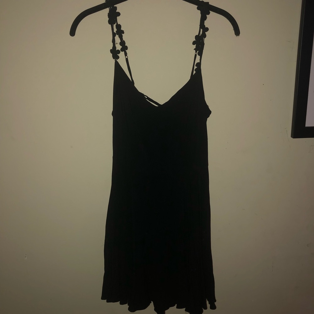 Lace up back black dress